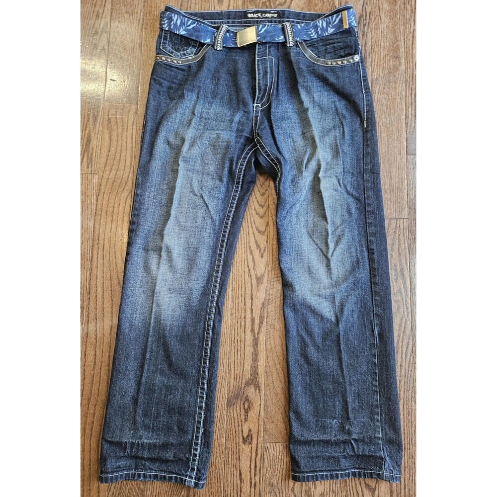 Vintage Y2K Black Carpet Baggy Black & Blue Jeans Men's Size 36x32